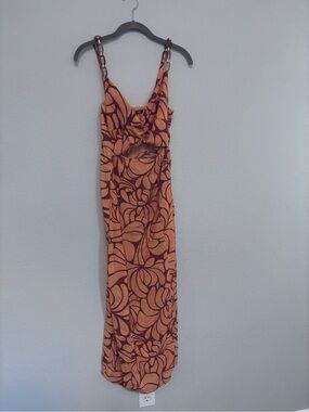Zara Tropical Midi Dress with Chain Straps